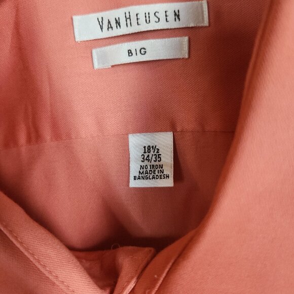 Van Heusen Men's No-Iron Button Up L/S Shirt Pink Lux Sateen Big 18.5 34-35 EUC - Picture 4 of 8